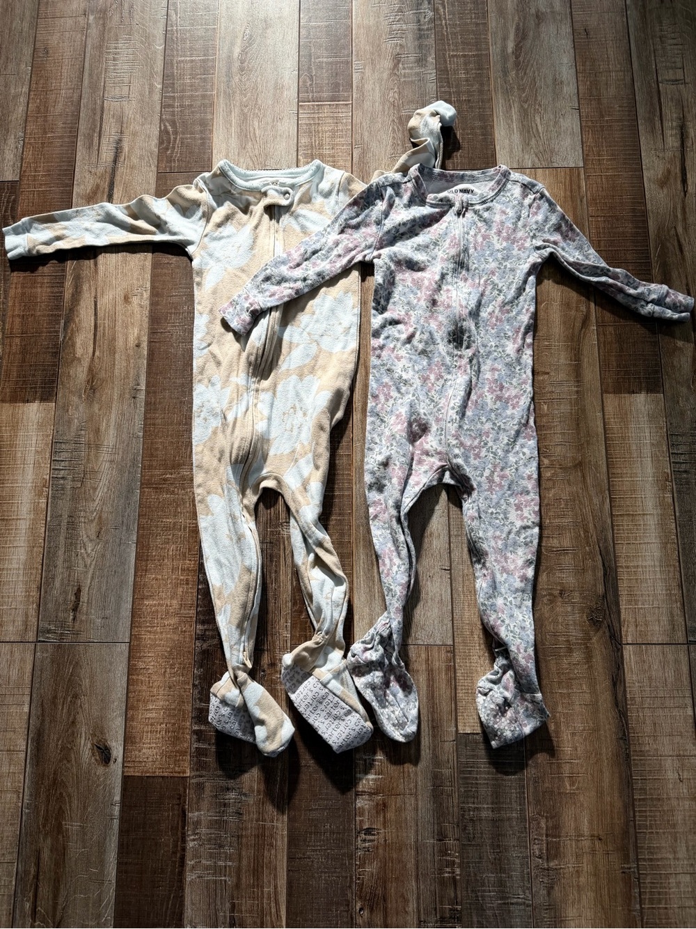 Carter's Two-Pack Footed One-Piece Sleepers in Beige and Pink Floral